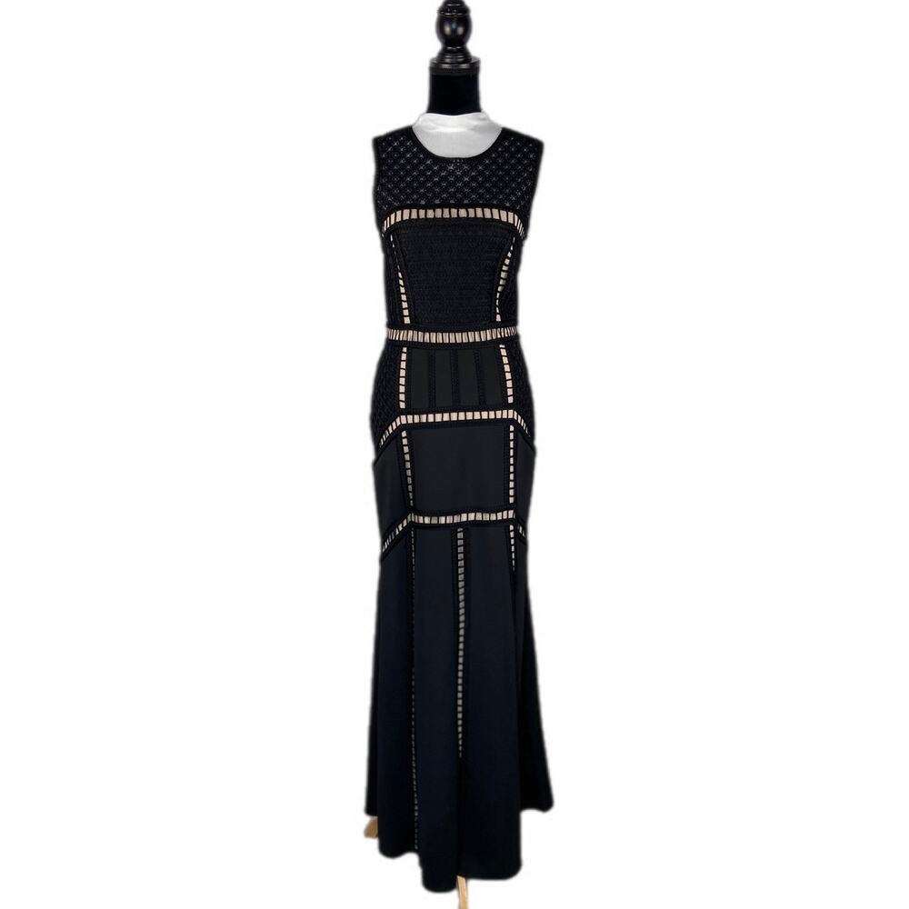 Black Scuba Tape Work Evening Floor Length Mermaid Dress Women's Size 6